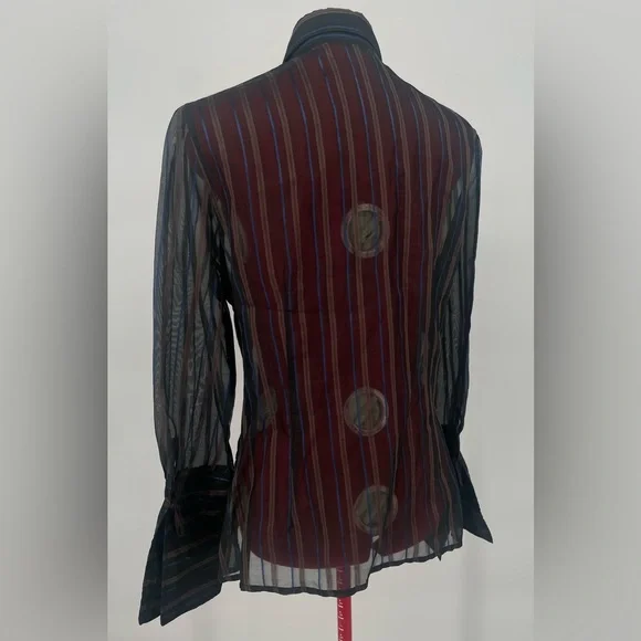 Vintage A’nue Ligne Black & Brown Sheer Striped Blouse With Flared Cuffs - Picture 6 of 9